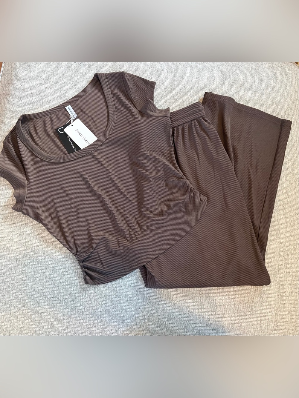 NWT PrettyGarden Chocolate Brown Ribbed 2-Piece Lounge Set - Size L
